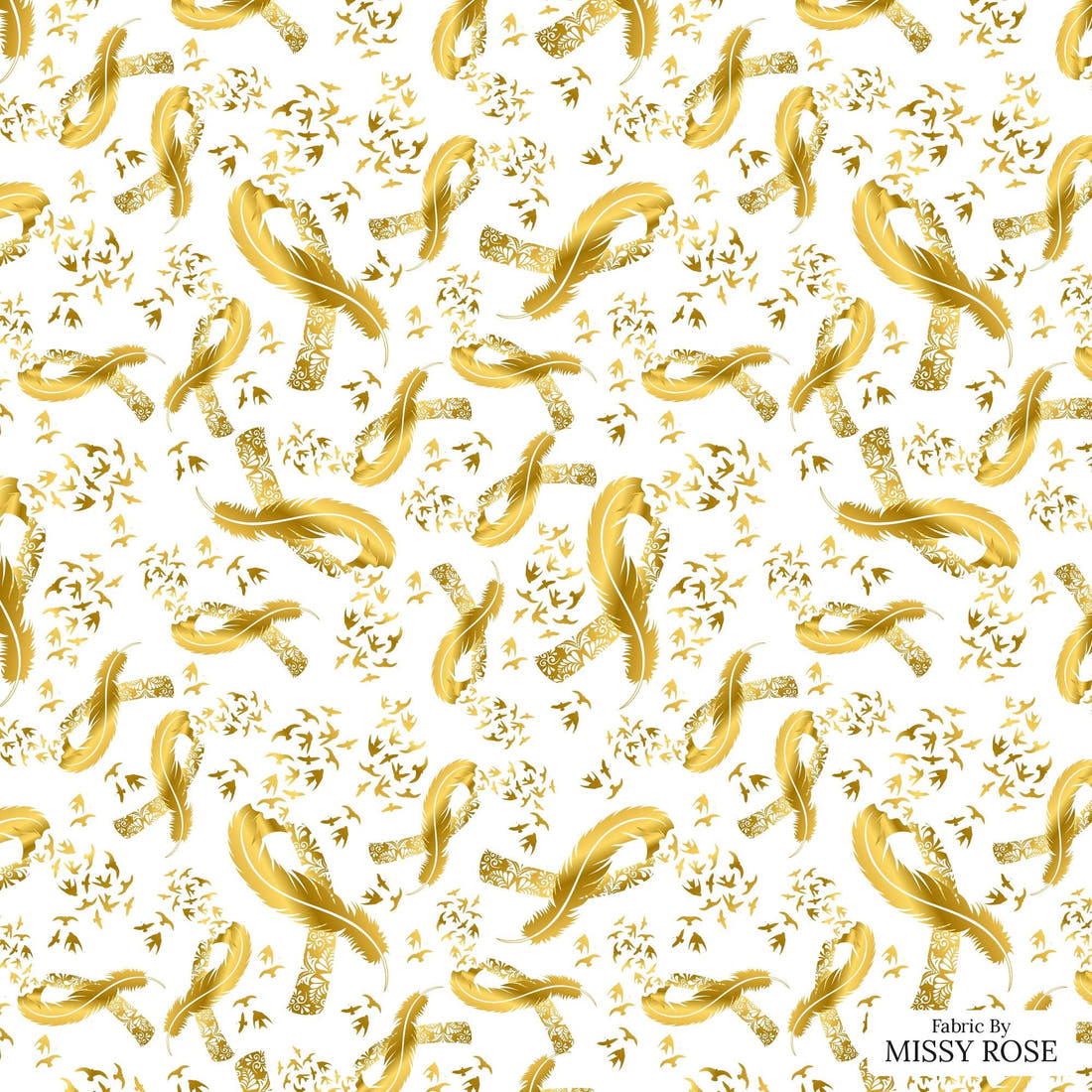 Design 138 Gold Ribbon Fabric - flat view of the print, zoom in for detail | Fabric by Missy Rose