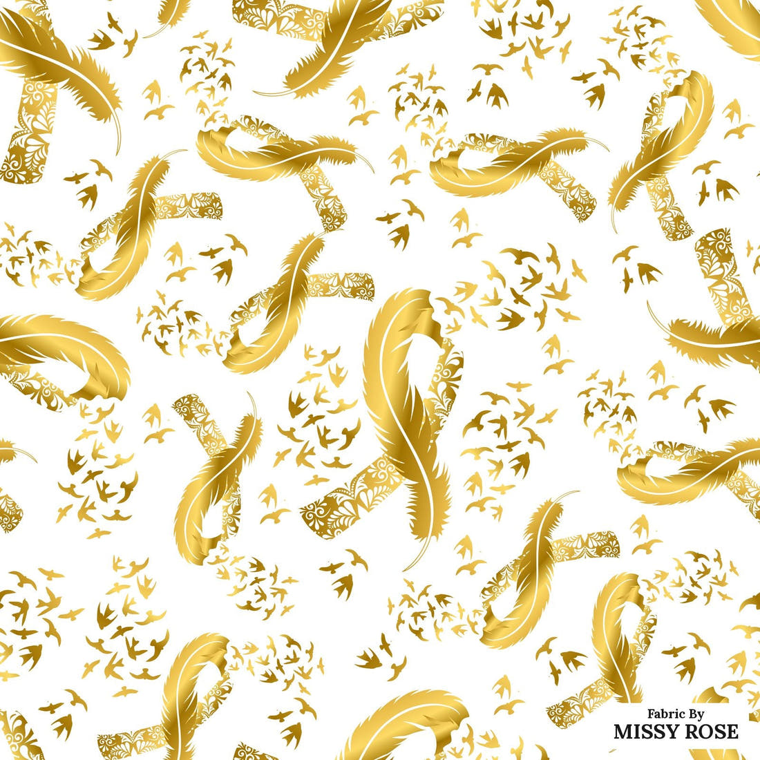 Design 138 Gold Ribbon Fabric - flat view of the print, zoom in for detail | Fabric by Missy Rose