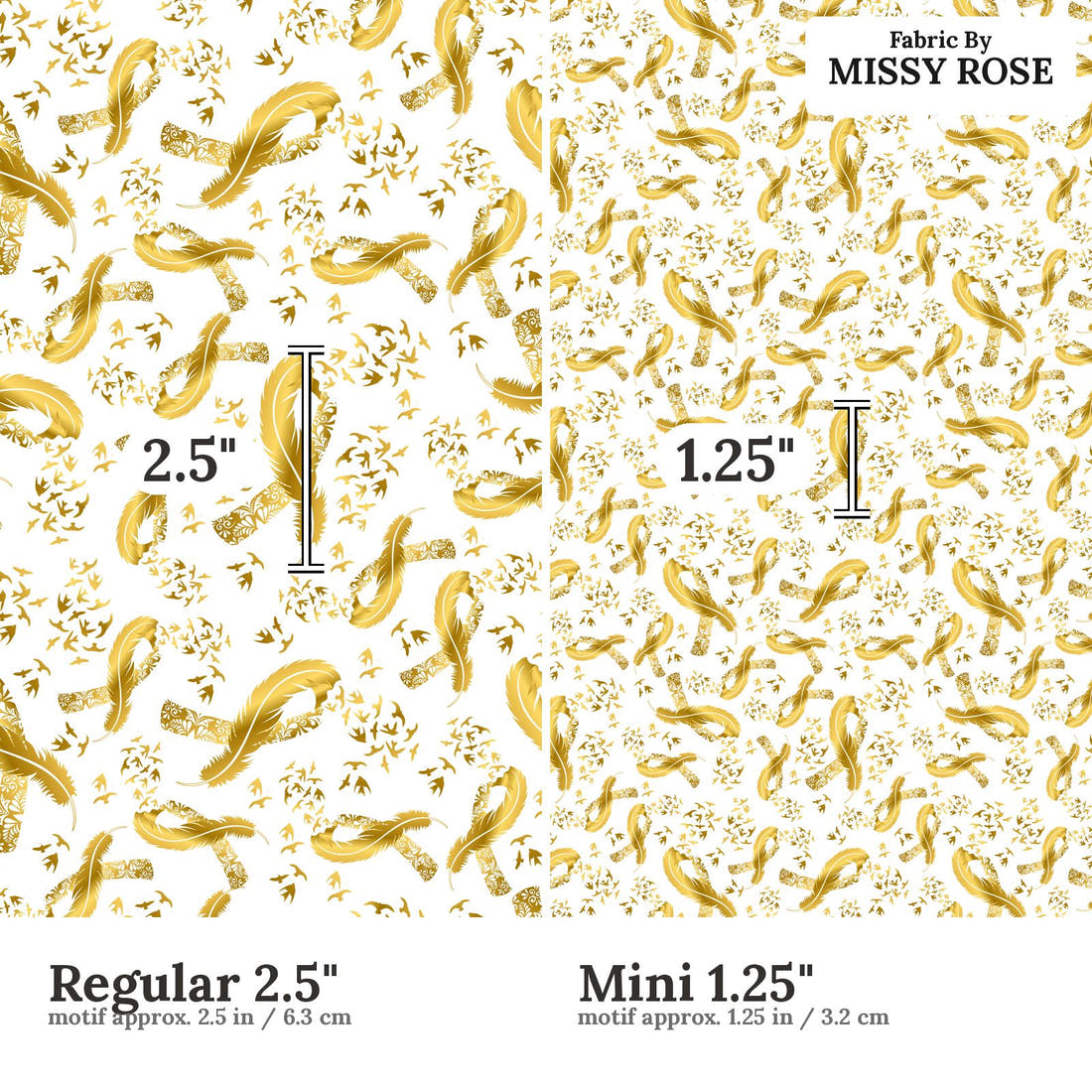 Design 138 Gold Ribbon Fabric size comparison - print scale | Fabric by Missy Rose