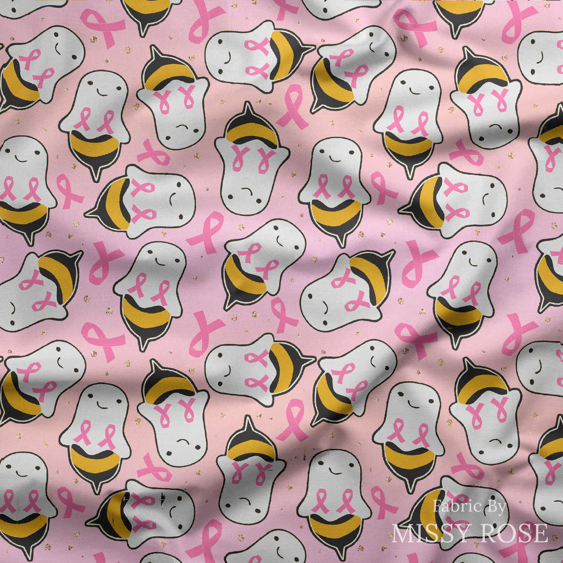 Design 139 Boo Bees Fabric draped fabric mockup – custom printed fabric by the metre | Fabric by Missy Rose