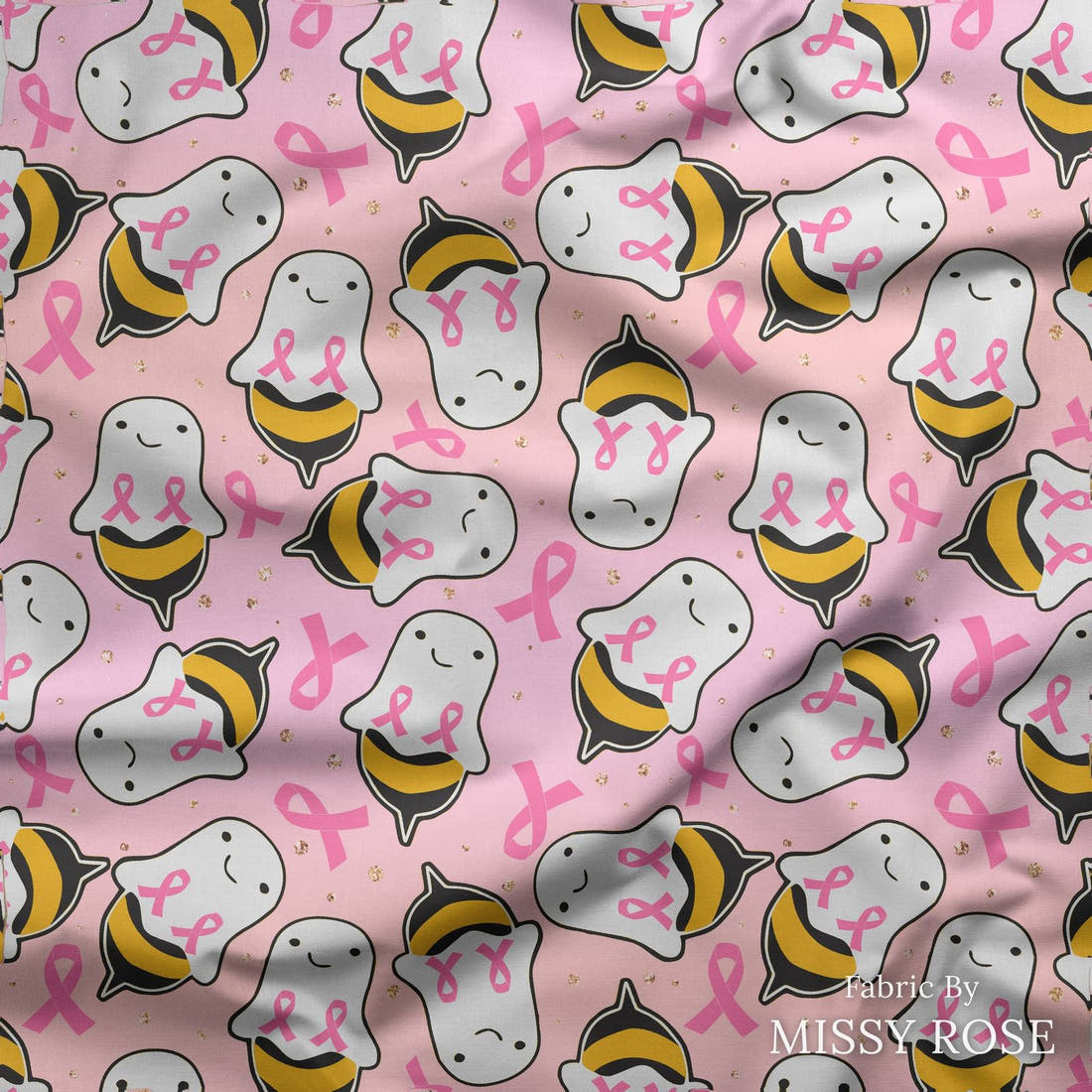 Design 139 Boo Bees Fabric draped fabric mockup – custom printed fabric by the metre | Fabric by Missy Rose