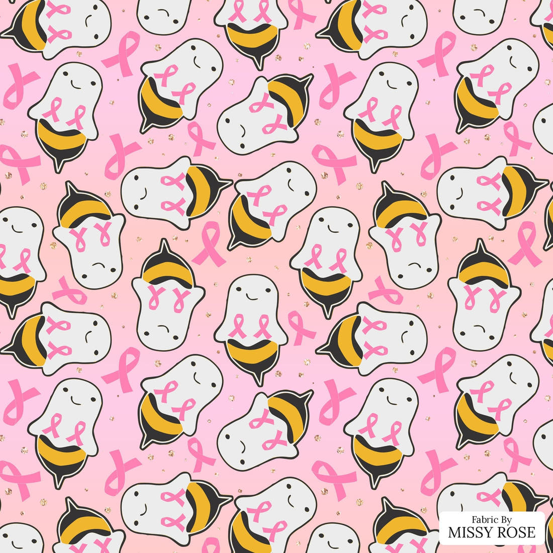 Design 139 Boo Bees Fabric - flat view of the print, zoom in for detail | Fabric by Missy Rose