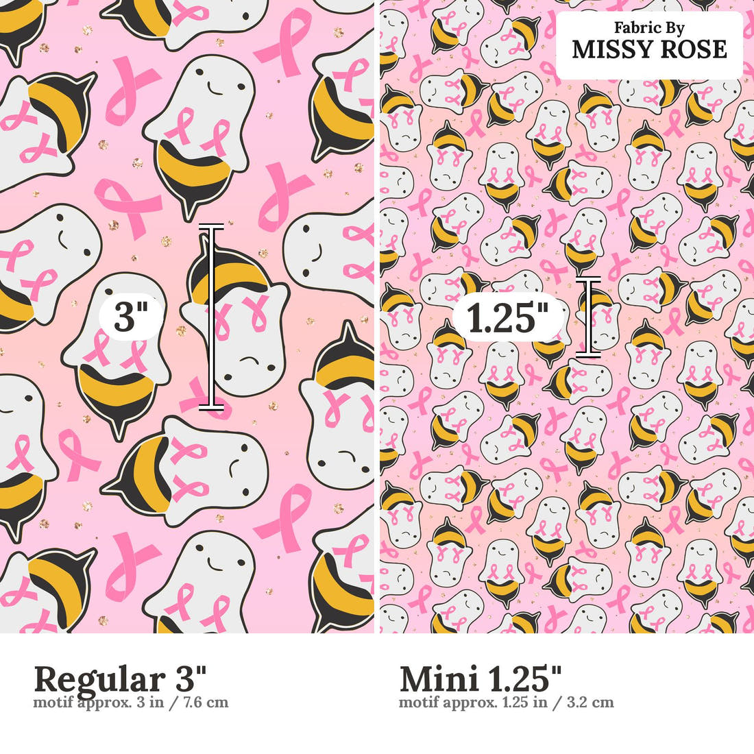 Design 139 Boo Bees Fabric size comparison - print scale | Fabric by Missy Rose