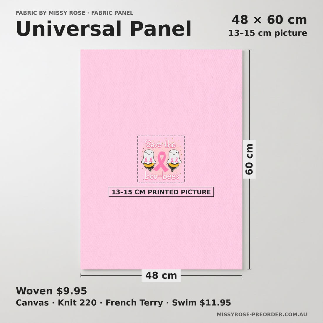 Design 139 Boo Bees Panel universal panel sizing – 13–15 cm printed picture on 48 × 60 cm fabric | Fabric by Missy Rose
