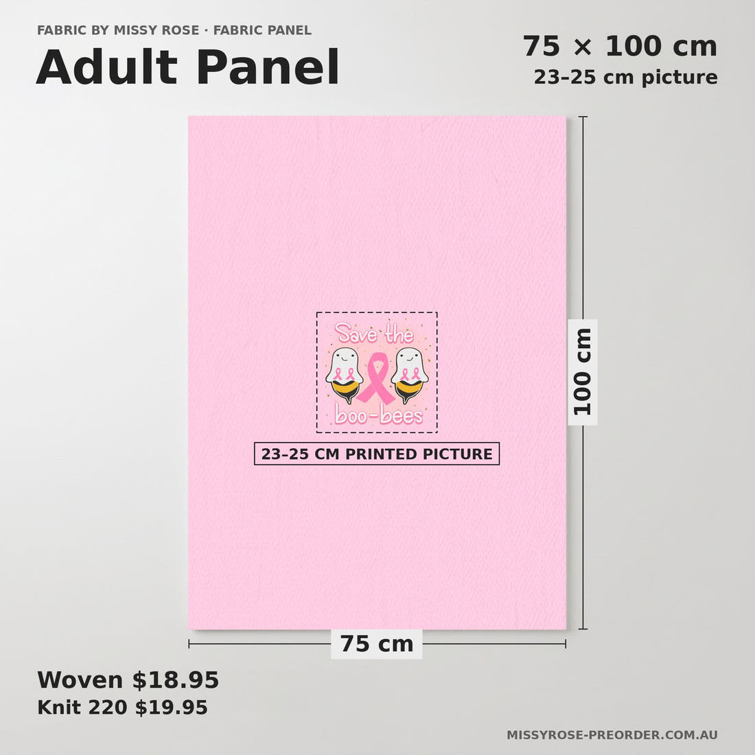 Design 139 Boo Bees Panel adult panel sizing – 23–25 cm printed picture on 75 × 100 cm fabric | Fabric by Missy Rose