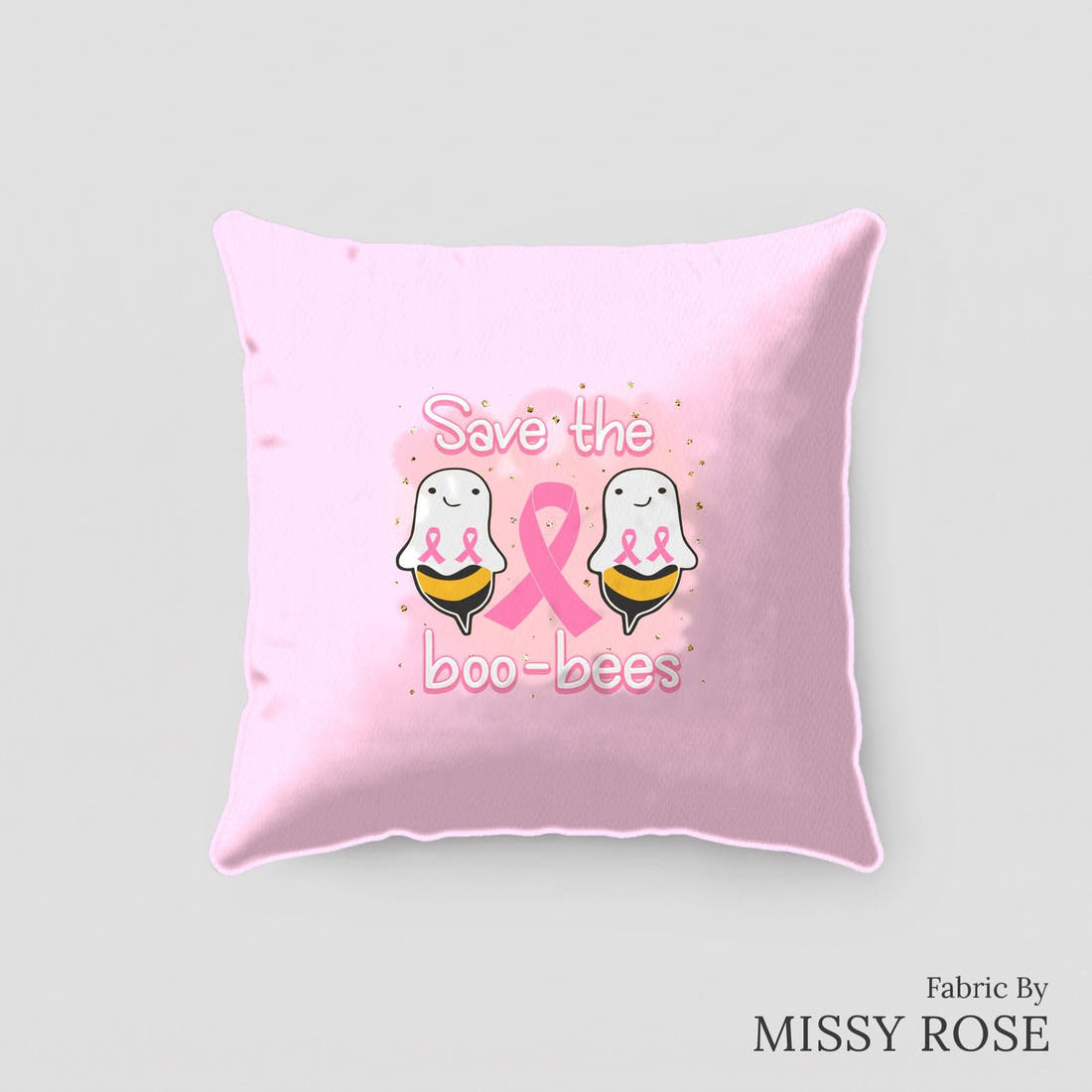 Design 139 Boo Bees Panel sewn into a cushion – see how the panel looks made up | Fabric by Missy Rose