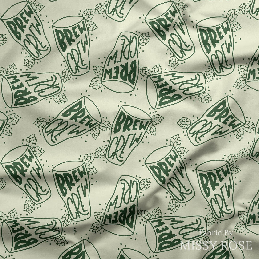 Design 14 Brew Crew Fabric draped fabric mockup – custom printed fabric by the metre | Fabric by Missy Rose