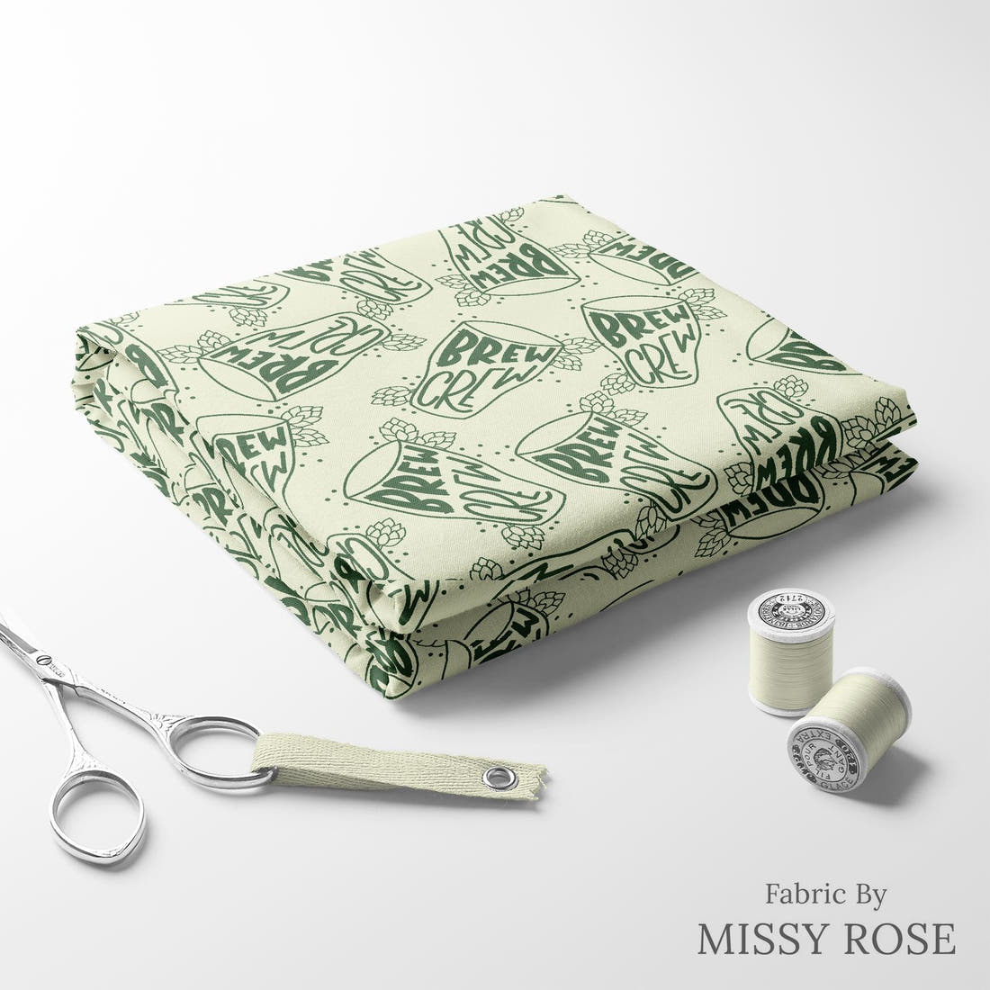 Design 14 Brew Crew Fabric folded fabric stack with matching thread – pre-order fabric Australia | Fabric by Missy Rose