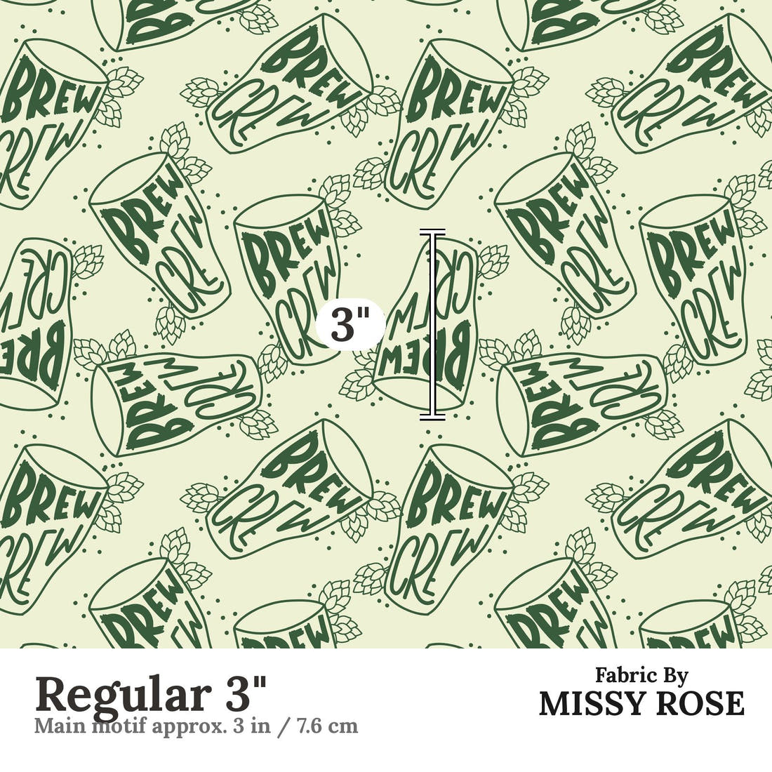 Design 14 Brew Crew Fabric Regular 3" - print scale | Fabric by Missy Rose