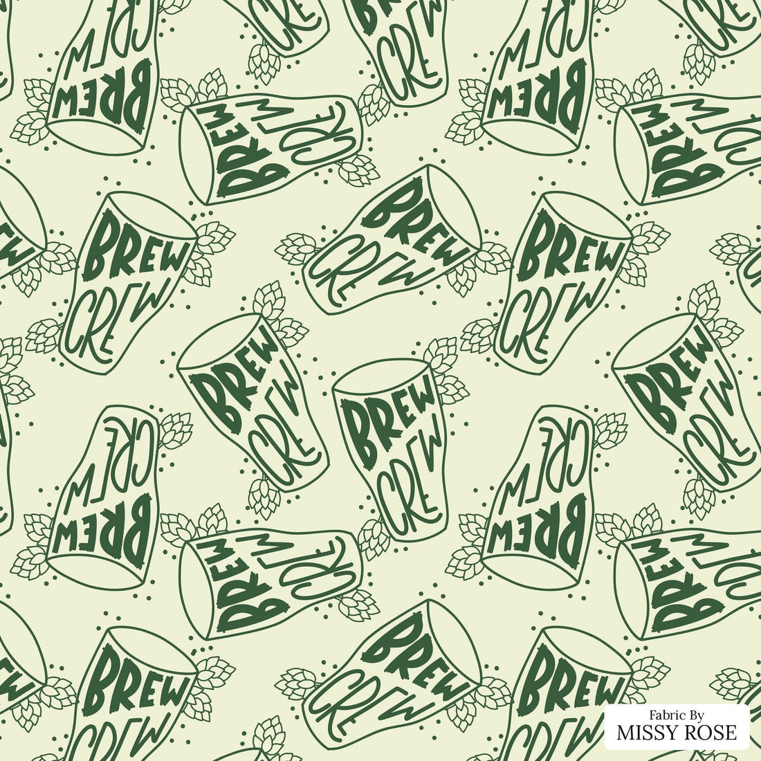 Design 14 Brew Crew Fabric - flat view of the print, zoom in for detail | Fabric by Missy Rose