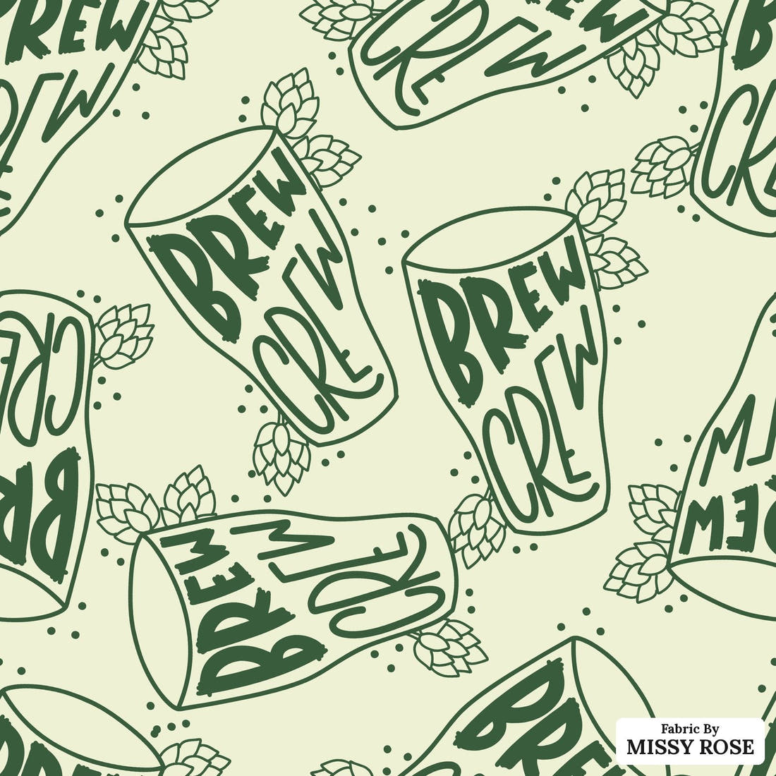 Design 14 Brew Crew Fabric - flat view of the print, zoom in for detail | Fabric by Missy Rose