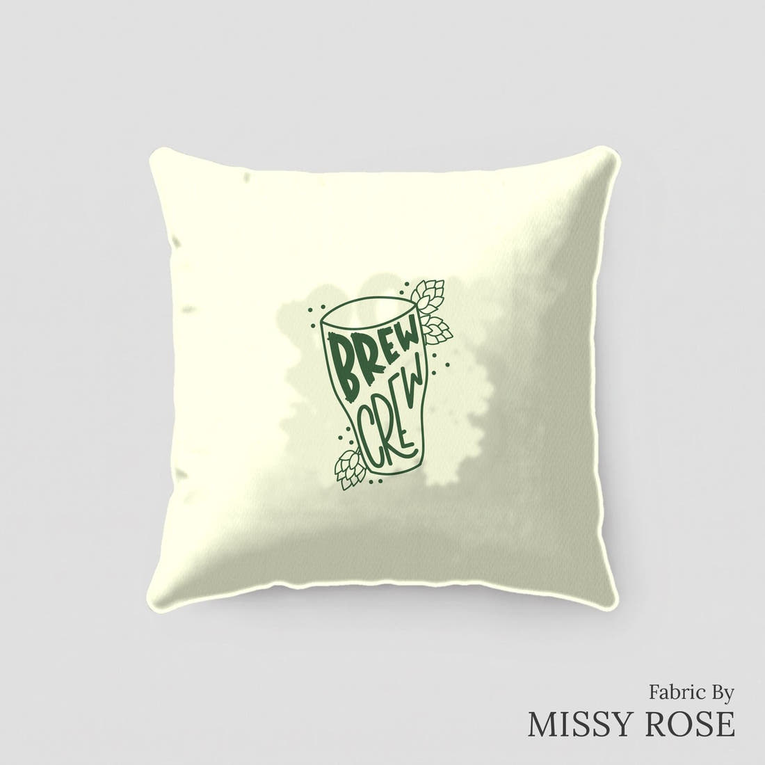 Design 14 Brew Crew Panel sewn into a cushion – see how the panel looks made up | Fabric by Missy Rose