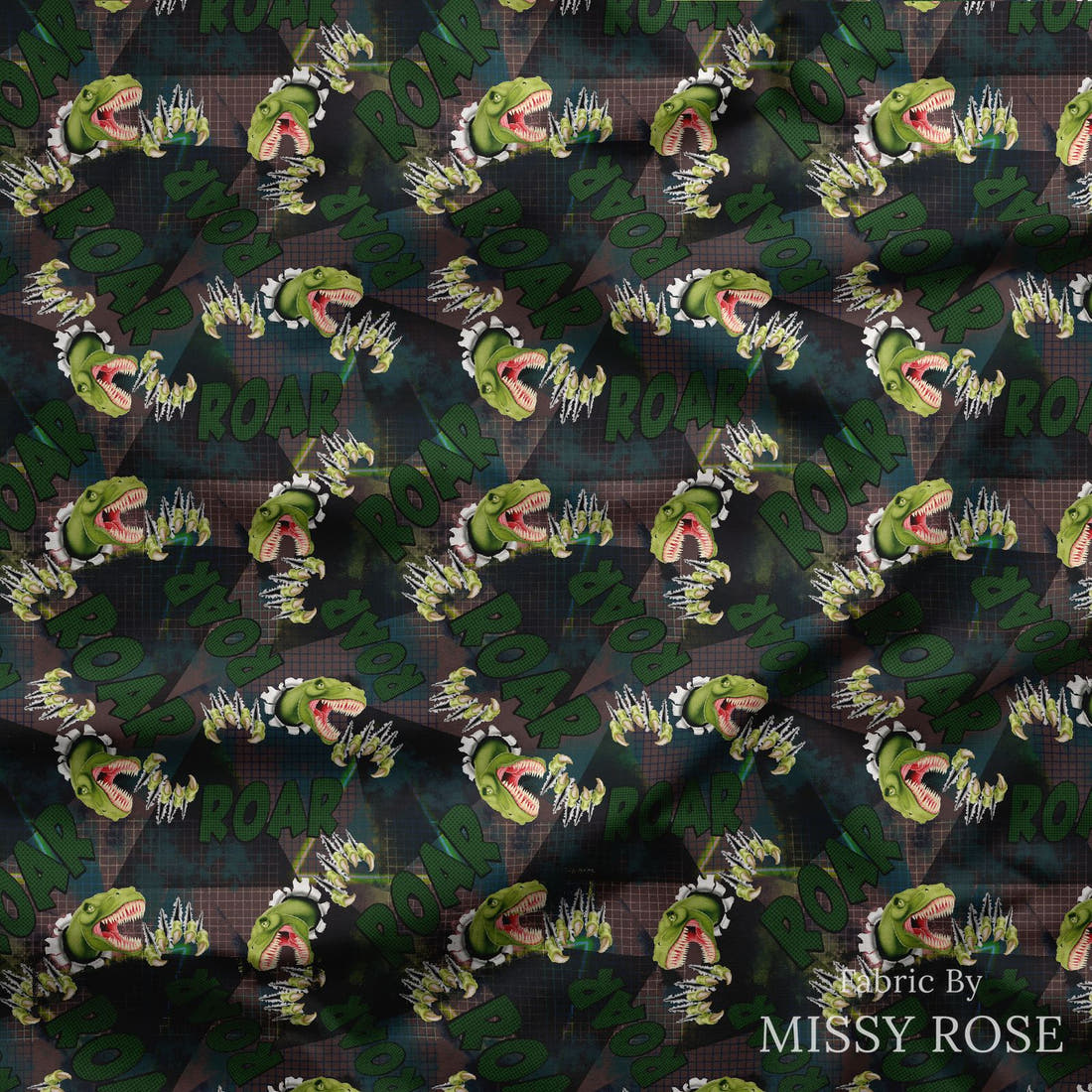 Design 140 Roar Fabric draped fabric mockup – custom printed fabric by the metre | Fabric by Missy Rose