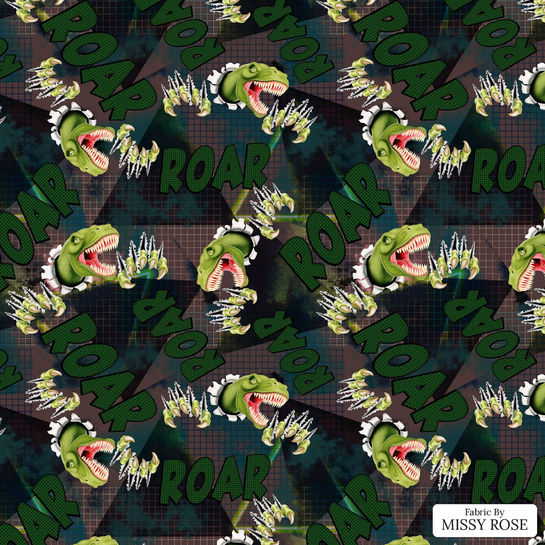 Design 140 Roar Fabric - flat view of the print, zoom in for detail | Fabric by Missy Rose