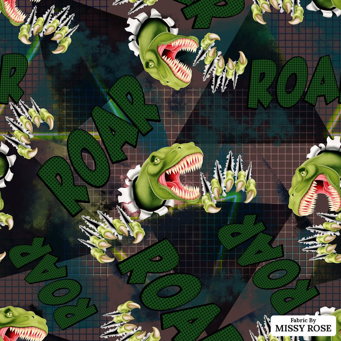 Design 140 Roar Fabric - flat view of the print, zoom in for detail | Fabric by Missy Rose