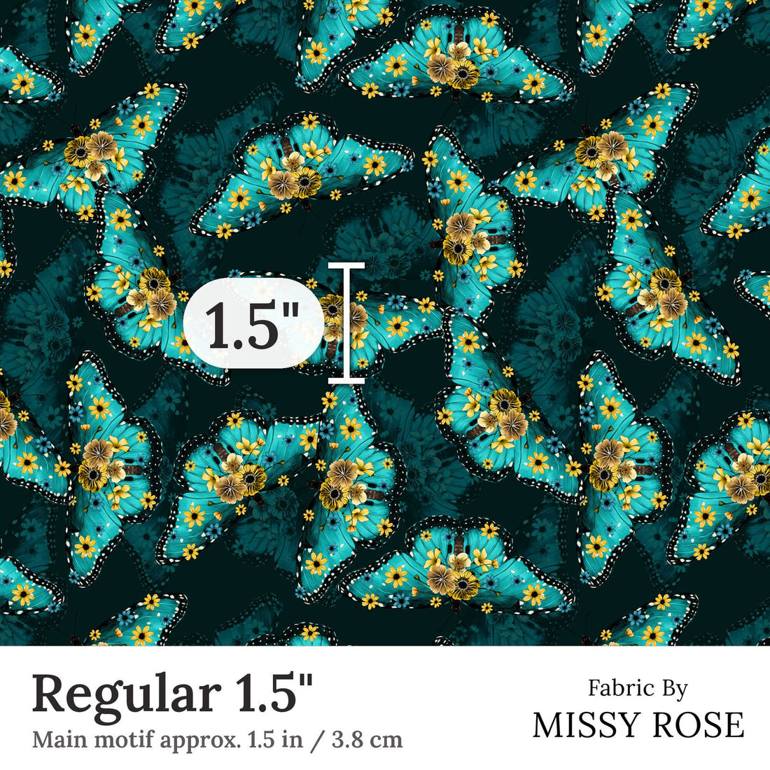 Design 141 Butterfly Fabric Regular 1.5 inch print scale guide | Fabric by Missy Rose