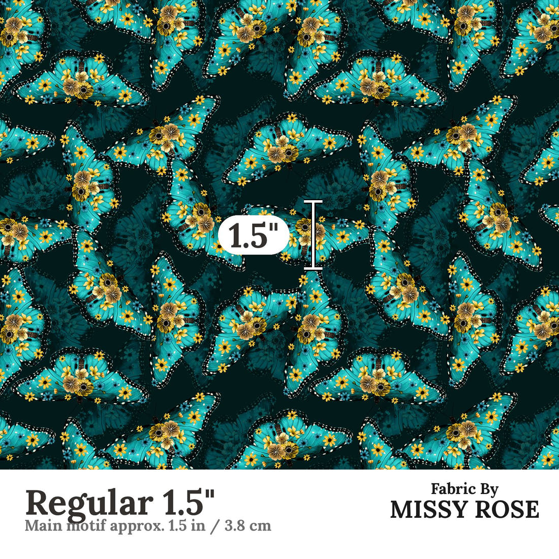 Design 141 Butterfly Fabric Regular 1.5" - print scale | Fabric by Missy Rose