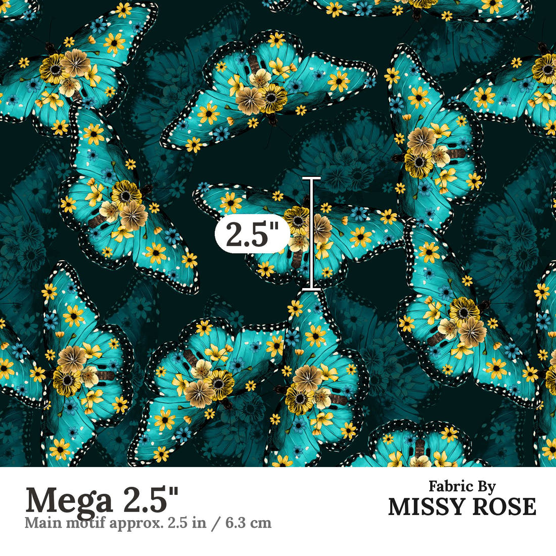 Design 141 Butterfly Fabric Mega 2.5" - print scale | Fabric by Missy Rose