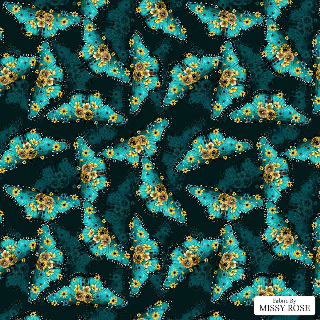 Design 141 Butterfly Fabric - flat view of the print, zoom in for detail | Fabric by Missy Rose