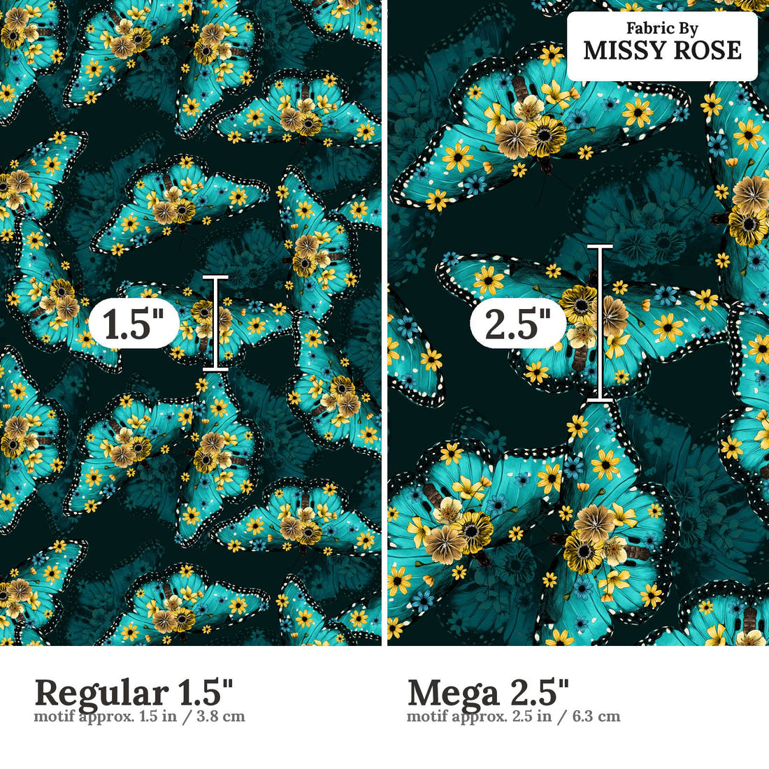 Design 141 Butterfly Fabric size comparison - print scale | Fabric by Missy Rose