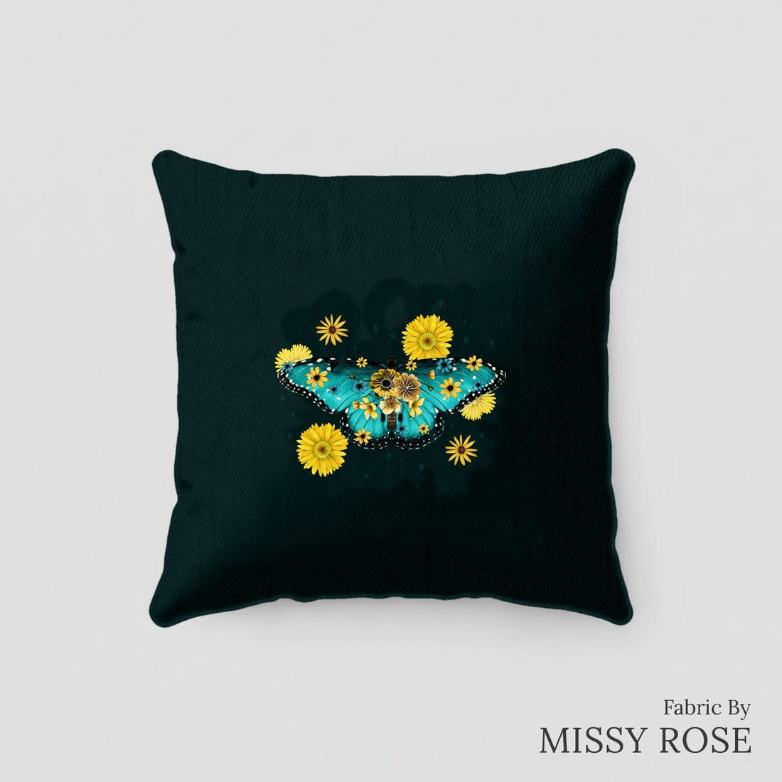 Design 141 Butterfly Panel sewn into a cushion – see how the panel looks made up | Fabric by Missy Rose