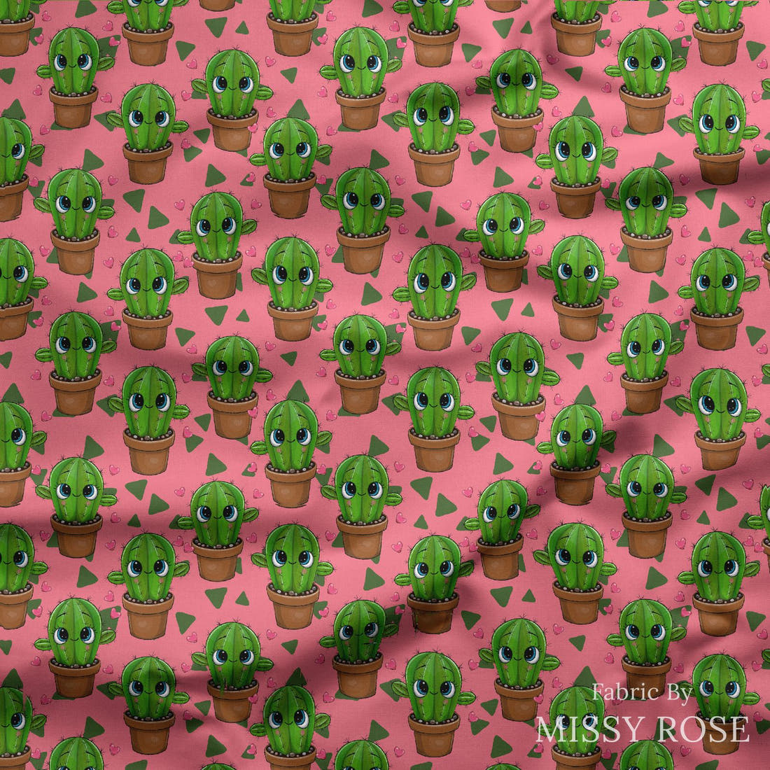 Design 142 Pink Cactus Fabric draped fabric mockup – custom printed fabric by the metre | Fabric by Missy Rose