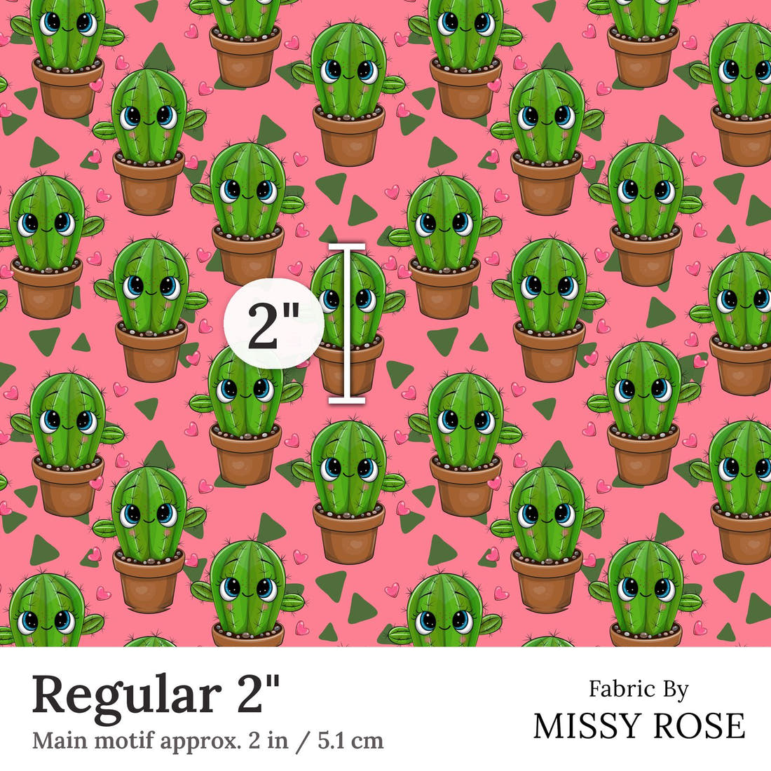 Design 142 Pink Cactus Fabric Regular 2 inch print scale guide | Fabric by Missy Rose