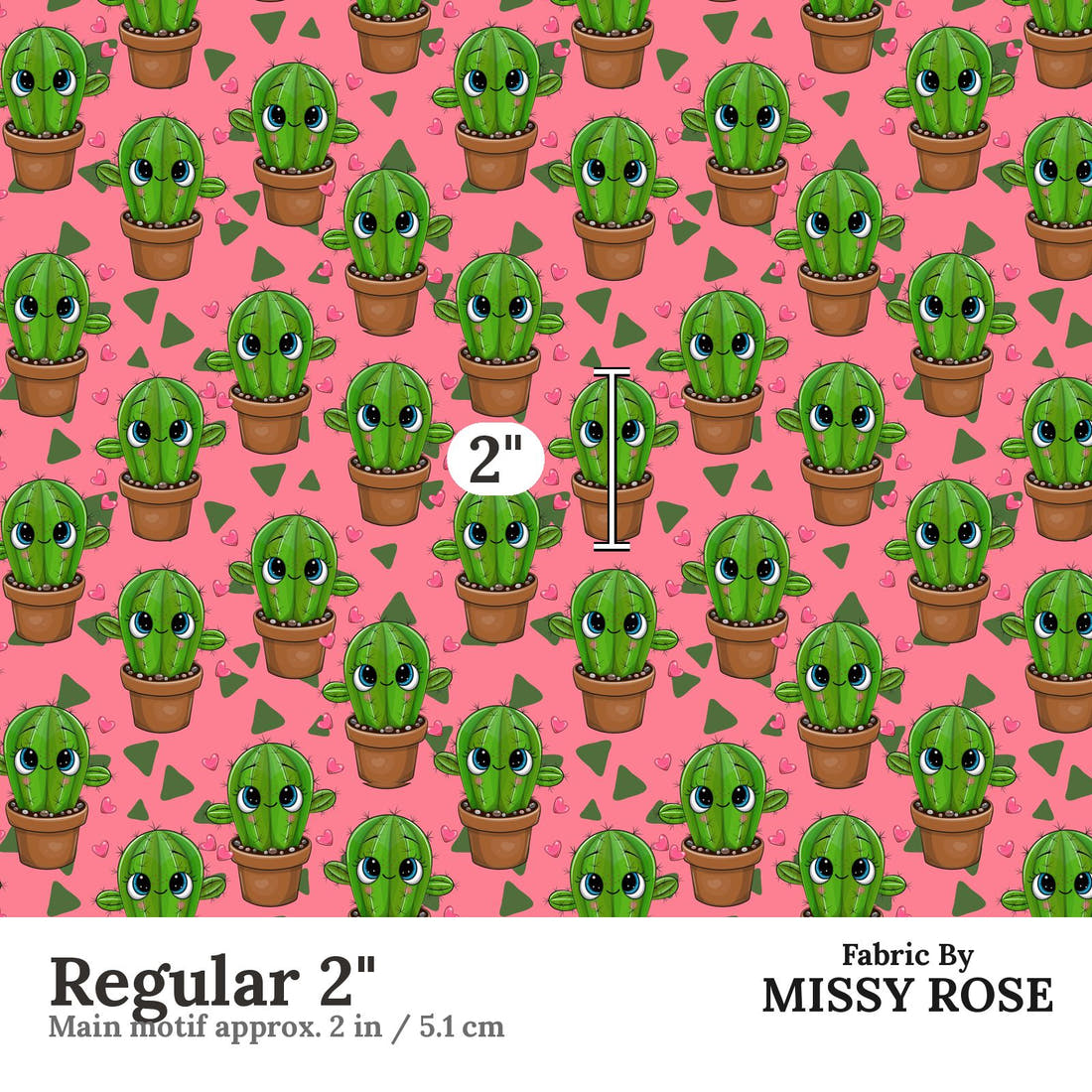 Design 142 Pink Cactus Fabric Regular 2" - print scale | Fabric by Missy Rose
