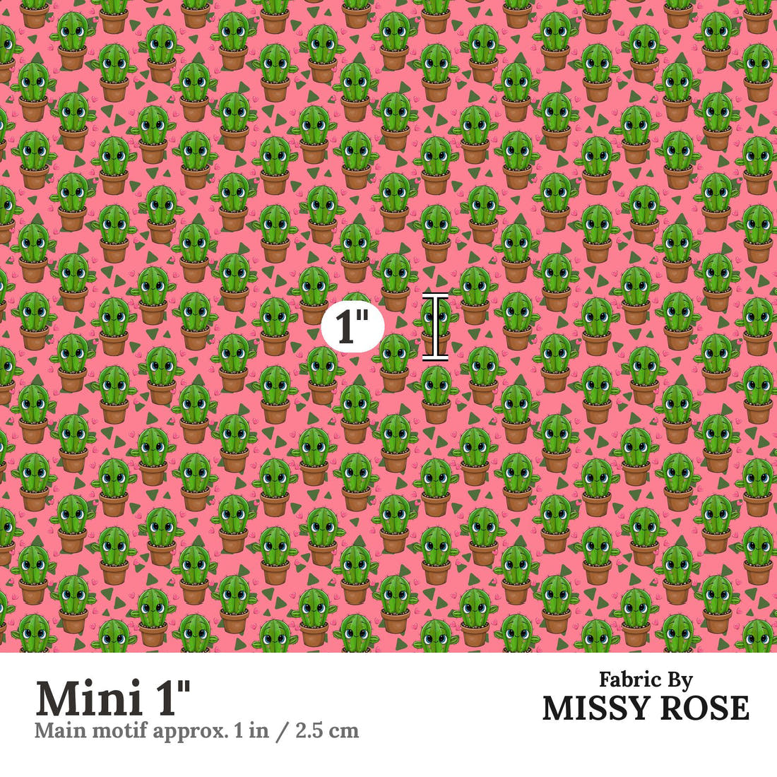 Design 142 Pink Cactus Fabric Mini 1" - print scale | Fabric by Missy Rose