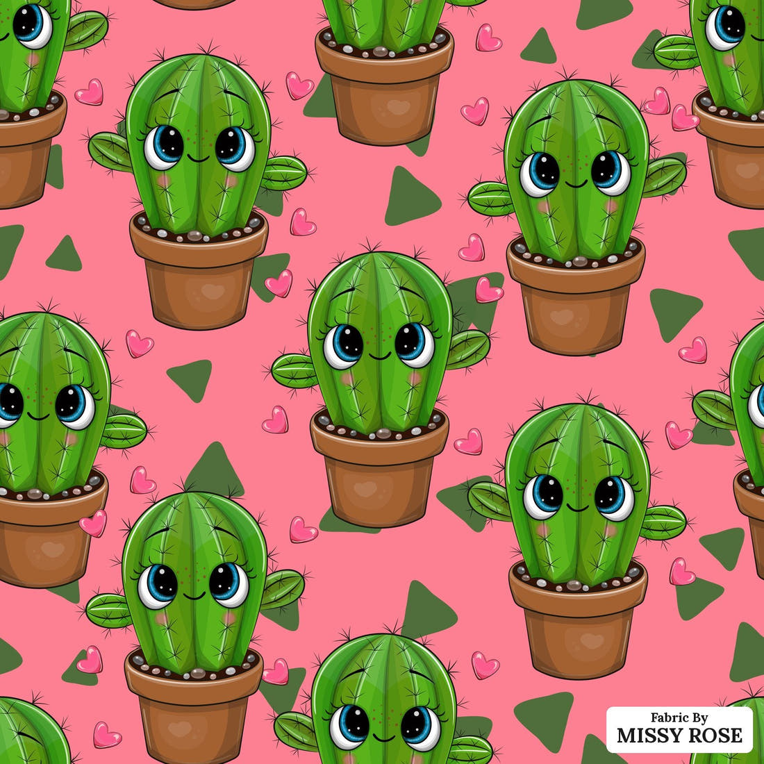 Design 142 Pink Cactus Fabric - flat view of the print, zoom in for detail | Fabric by Missy Rose