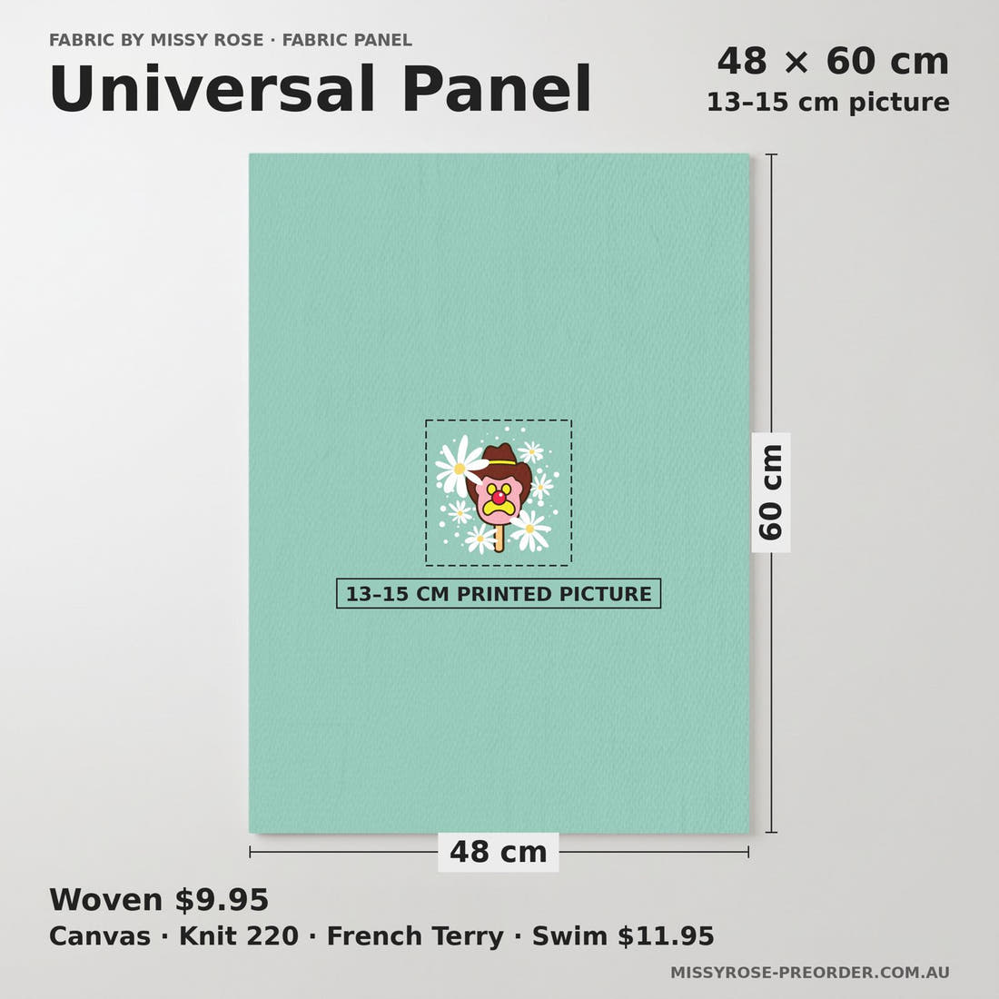 Design 143 Teal Ice Cream Panel universal panel sizing – 13–15 cm printed picture on 48 × 60 cm fabric | Fabric by Missy Rose
