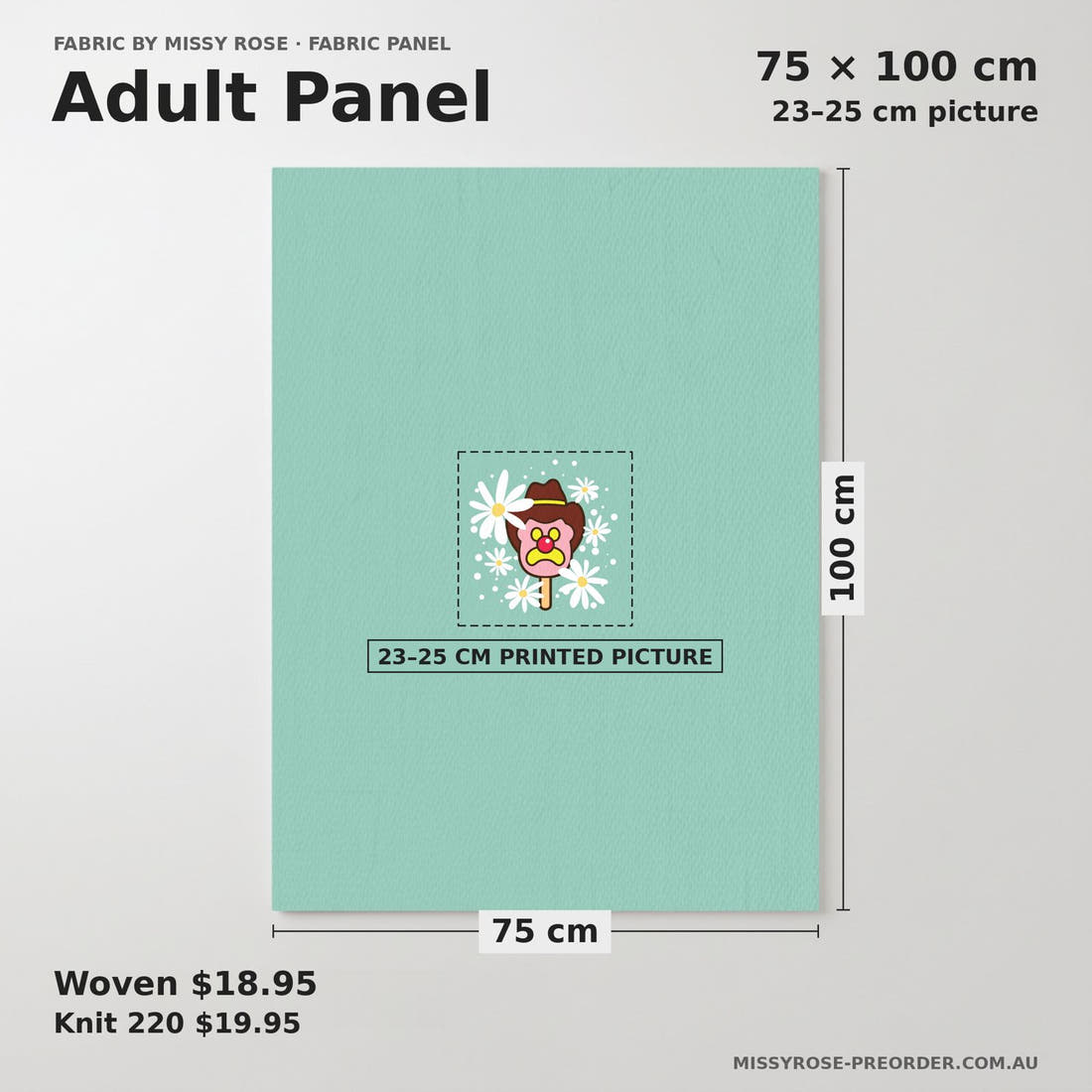 Design 143 Teal Ice Cream Panel adult panel sizing – 23–25 cm printed picture on 75 × 100 cm fabric | Fabric by Missy Rose