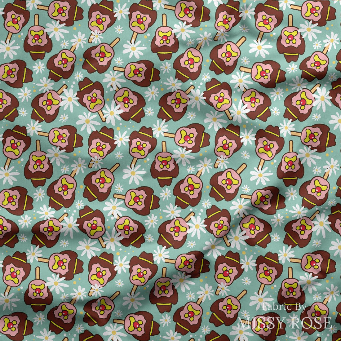 Design 143 Teal Ice Cream Fabric draped fabric mockup – custom printed fabric by the metre | Fabric by Missy Rose