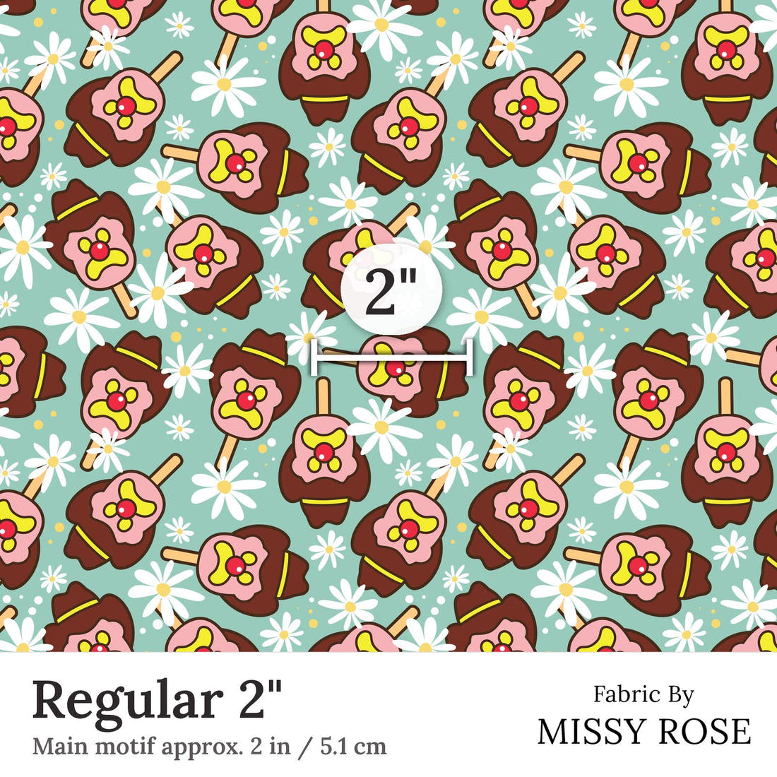 Design 143 Teal Ice Cream Fabric Regular 2 inch print scale guide | Fabric by Missy Rose