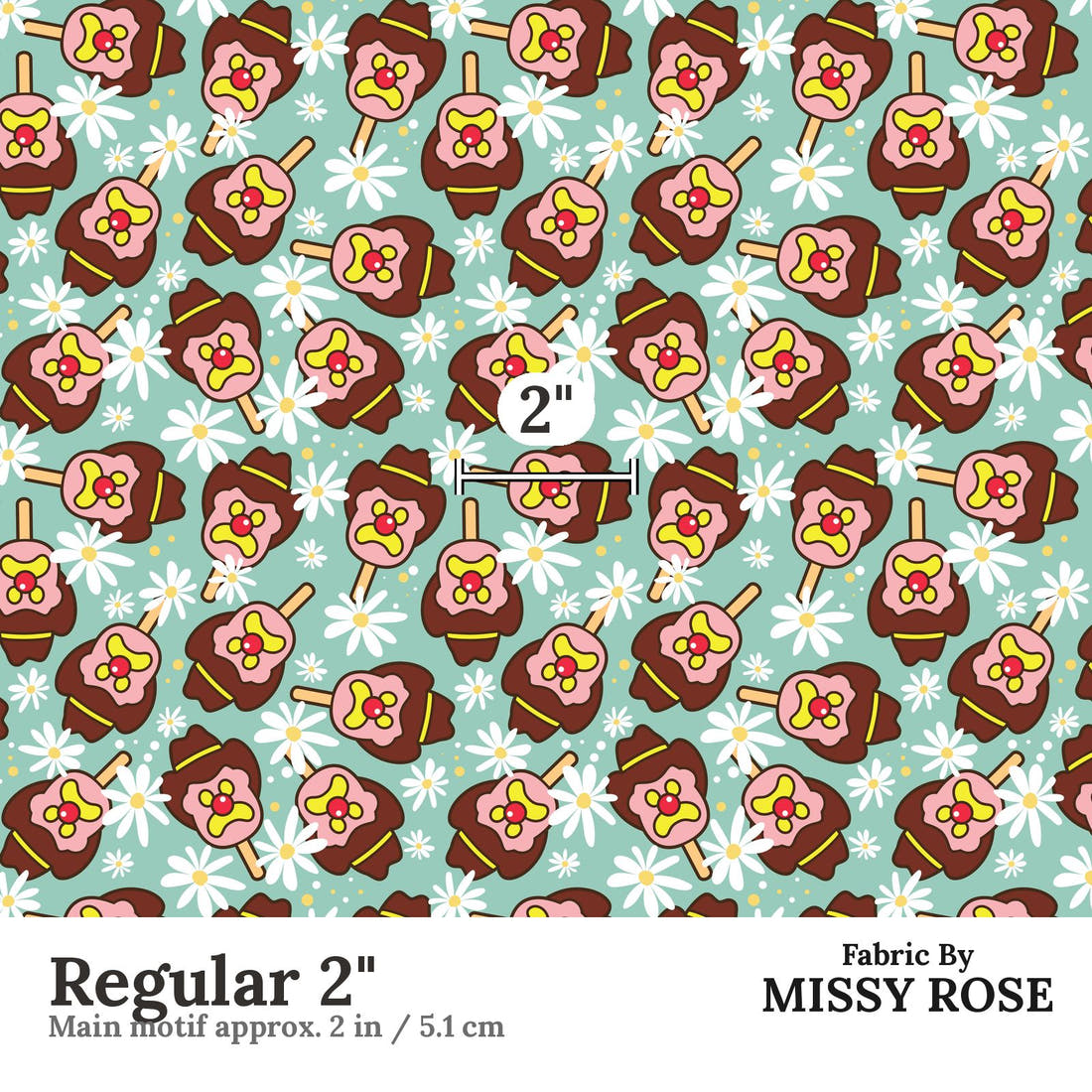 Design 143 Teal Ice Cream Fabric Regular 2" - print scale | Fabric by Missy Rose