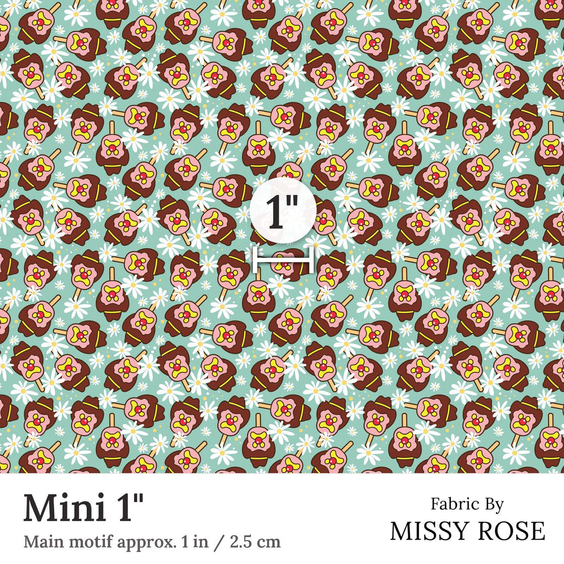 Design 143 Teal Ice Cream Fabric Mini 1 inch print scale guide | Fabric by Missy Rose