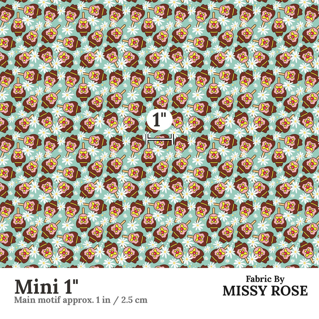 Design 143 Teal Ice Cream Fabric Mini 1" - print scale | Fabric by Missy Rose