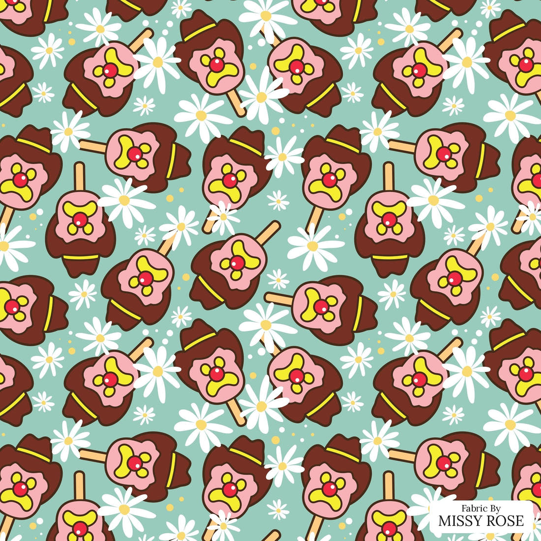 Design 143 Teal Ice Cream Fabric - flat view of the print, zoom in for detail | Fabric by Missy Rose
