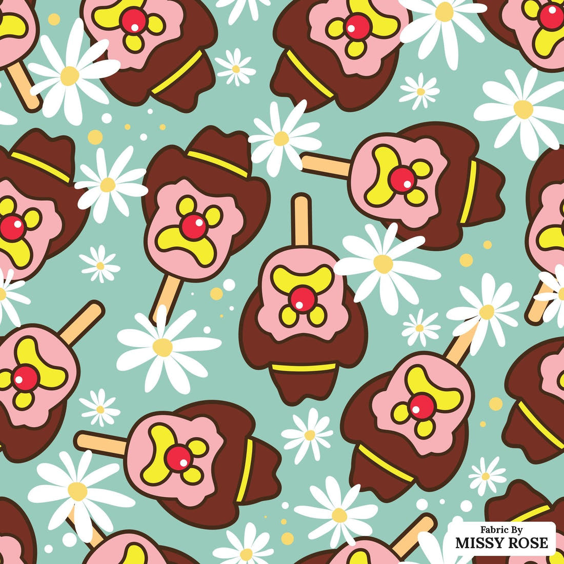 Design 143 Teal Ice Cream Fabric - flat view of the print, zoom in for detail | Fabric by Missy Rose
