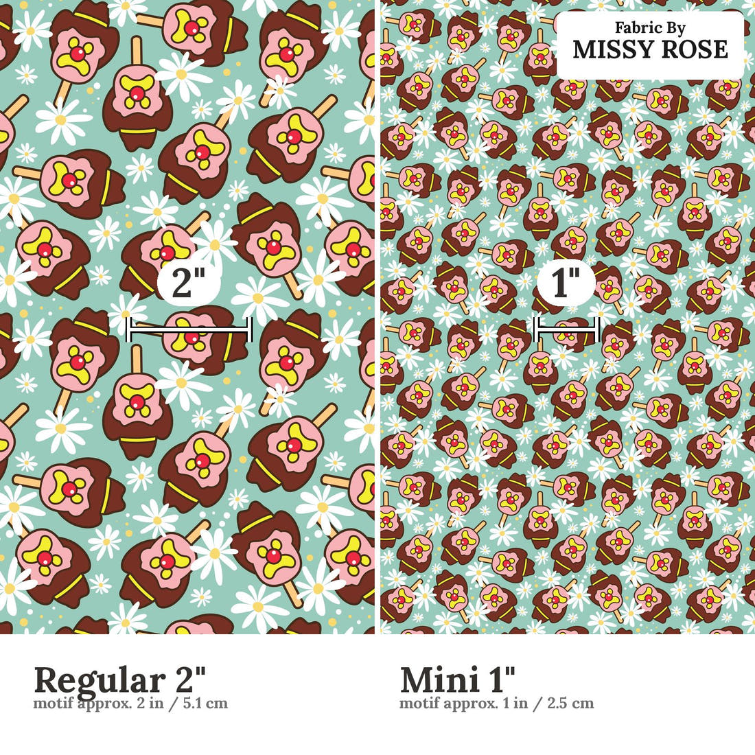 Design 143 Teal Ice Cream Fabric size comparison - print scale | Fabric by Missy Rose