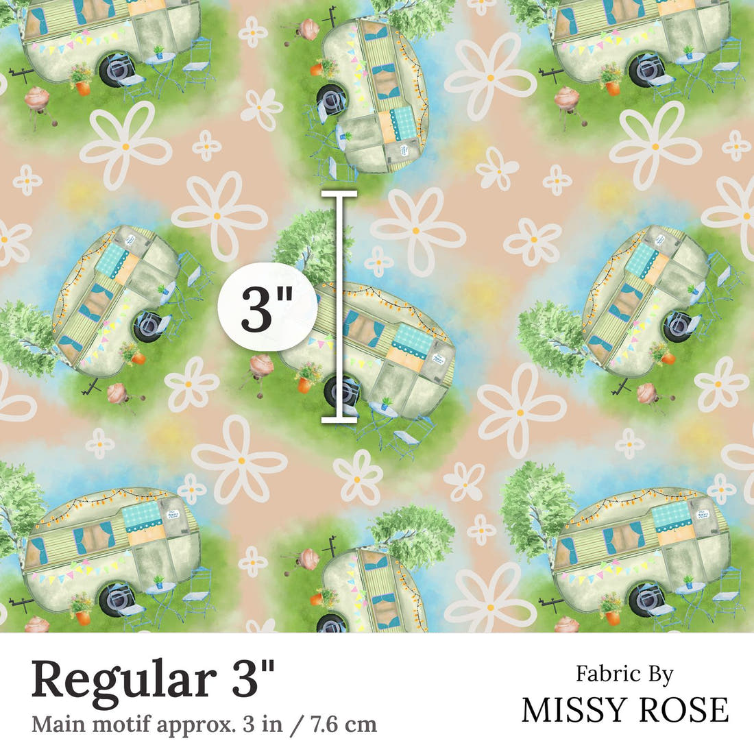 Design 144 Caravan Fabric Regular 3 inch print scale guide | Fabric by Missy Rose