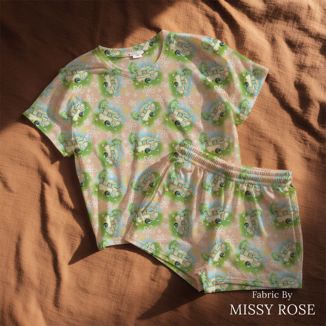 Design 144 Caravan Fabric sewn into a lounge set – see how the print looks made up | Fabric by Missy Rose