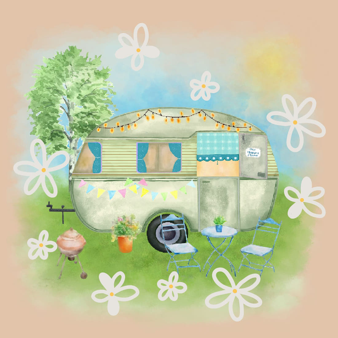 Design 144 Caravan Panel – full artwork close-up of the printed picture | Fabric by Missy Rose