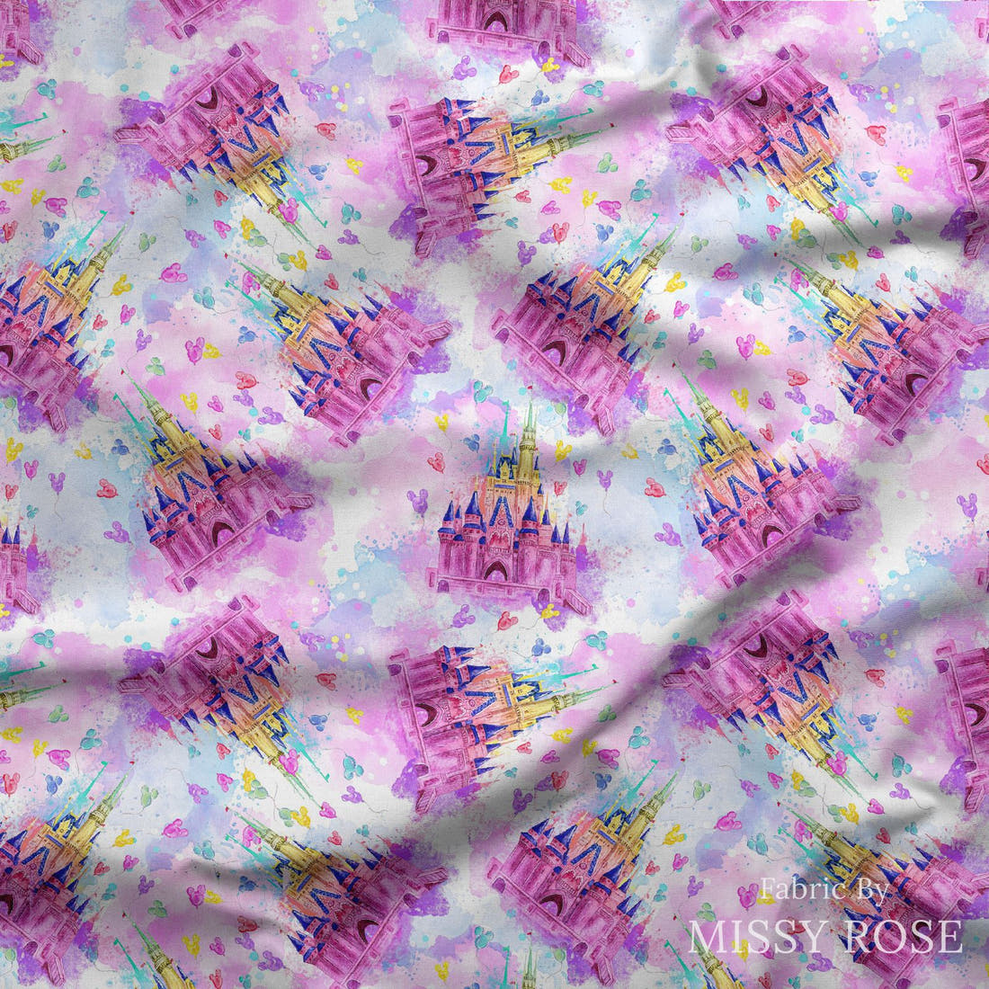 Design 145 Castle Fabric draped fabric mockup – custom printed fabric by the metre | Fabric by Missy Rose