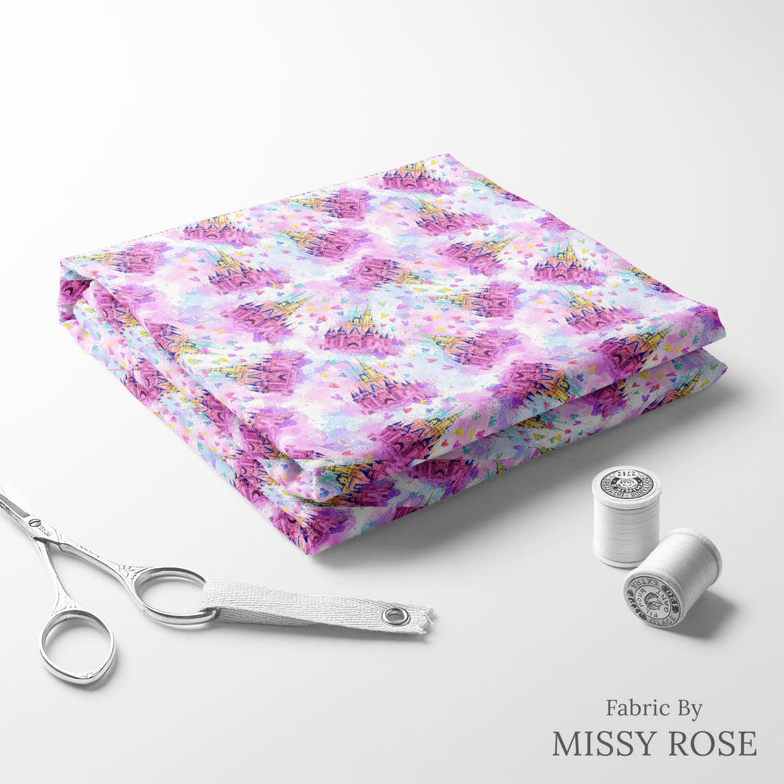 Design 145 Castle Fabric folded fabric stack with matching thread – pre-order fabric Australia | Fabric by Missy Rose