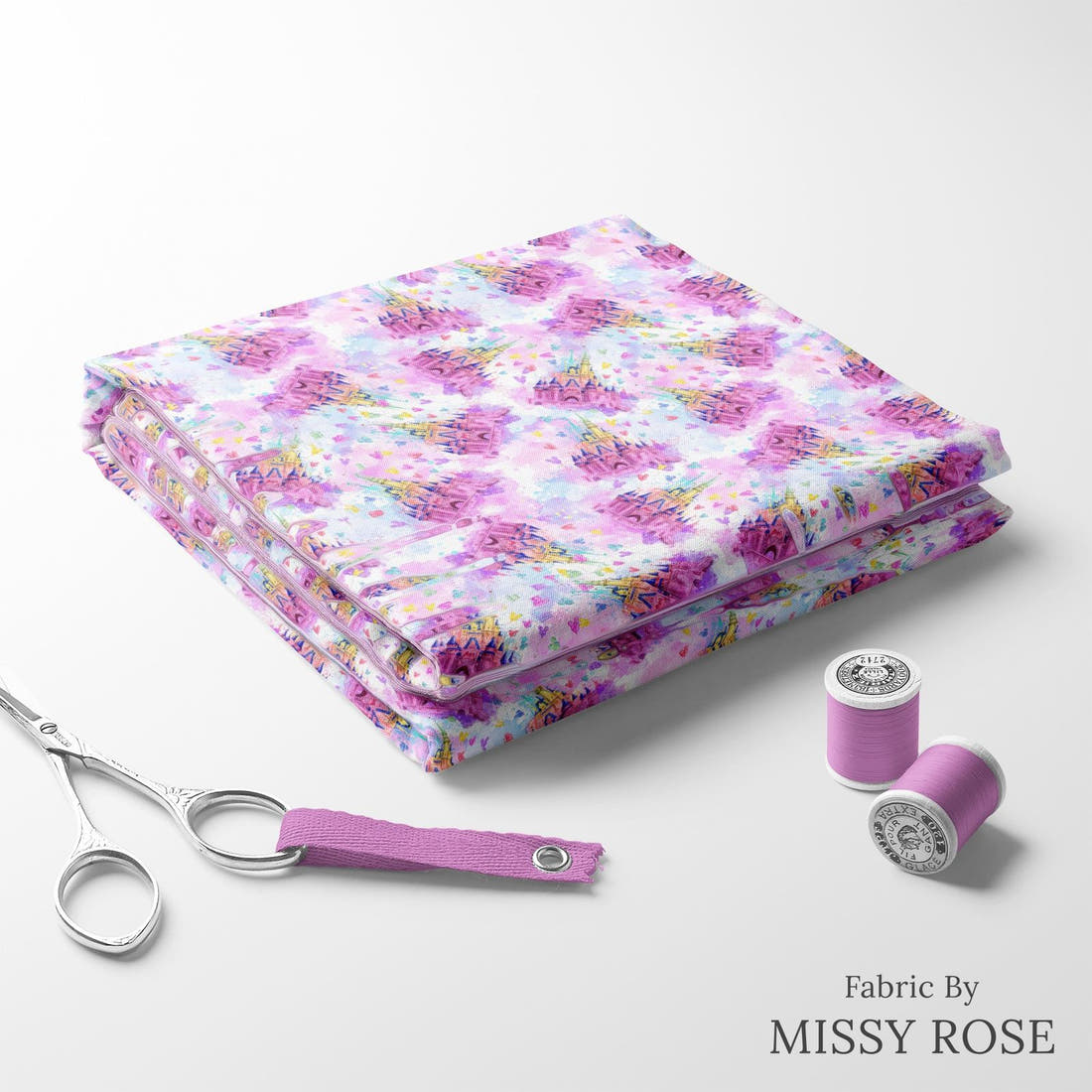 Design 145 Castle Fabric folded fabric stack with matching thread – pre-order fabric Australia | Fabric by Missy Rose
