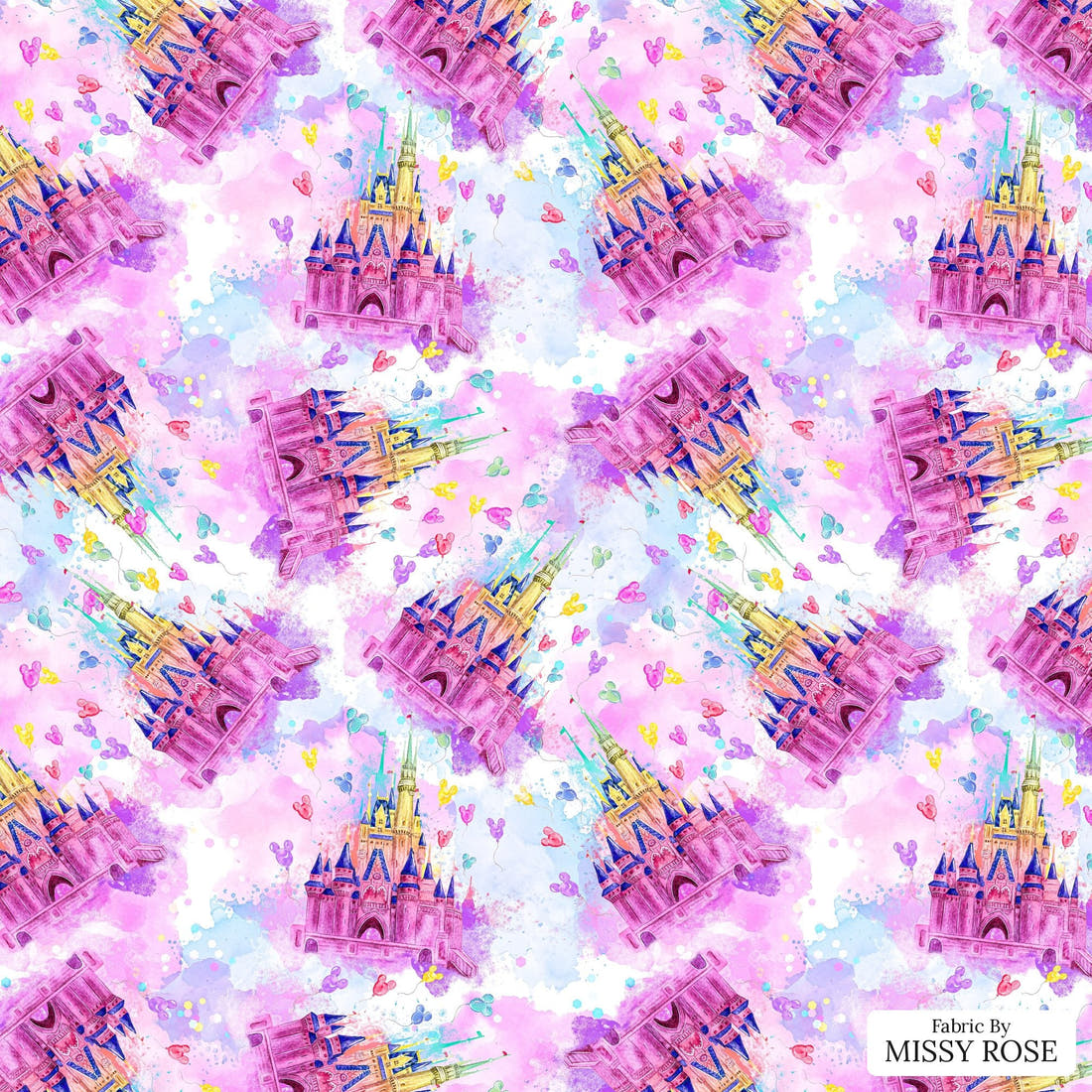 Design 145 Castle Fabric - flat view of the print, zoom in for detail | Fabric by Missy Rose