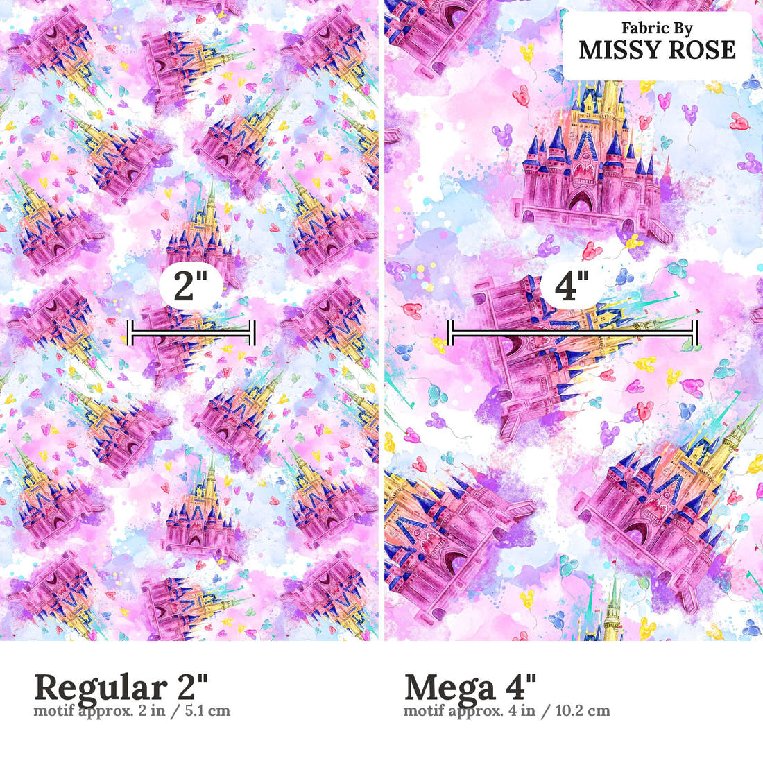 Design 145 Castle Fabric size comparison - print scale | Fabric by Missy Rose
