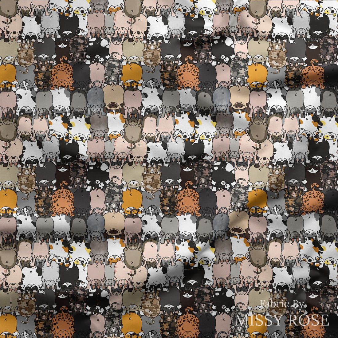 Design 146 Catt Butt Fabric draped fabric mockup – custom printed fabric by the metre | Fabric by Missy Rose