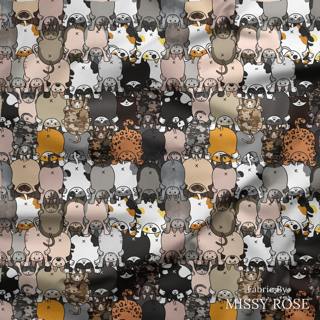 Design 146 Catt Butt Fabric draped fabric mockup – custom printed fabric by the metre | Fabric by Missy Rose